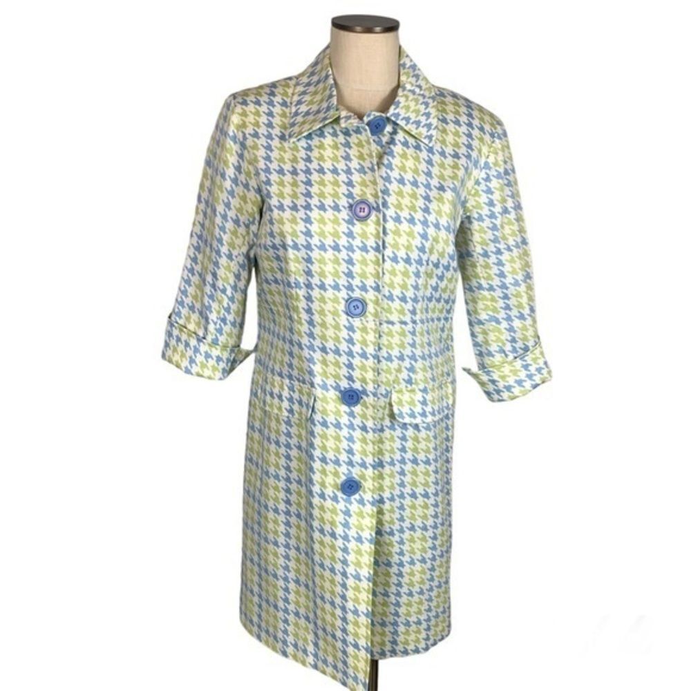 NWT Kathy Landau On-the-Go Style Knee Length Topper Jacket Coat Houndstooth QVC